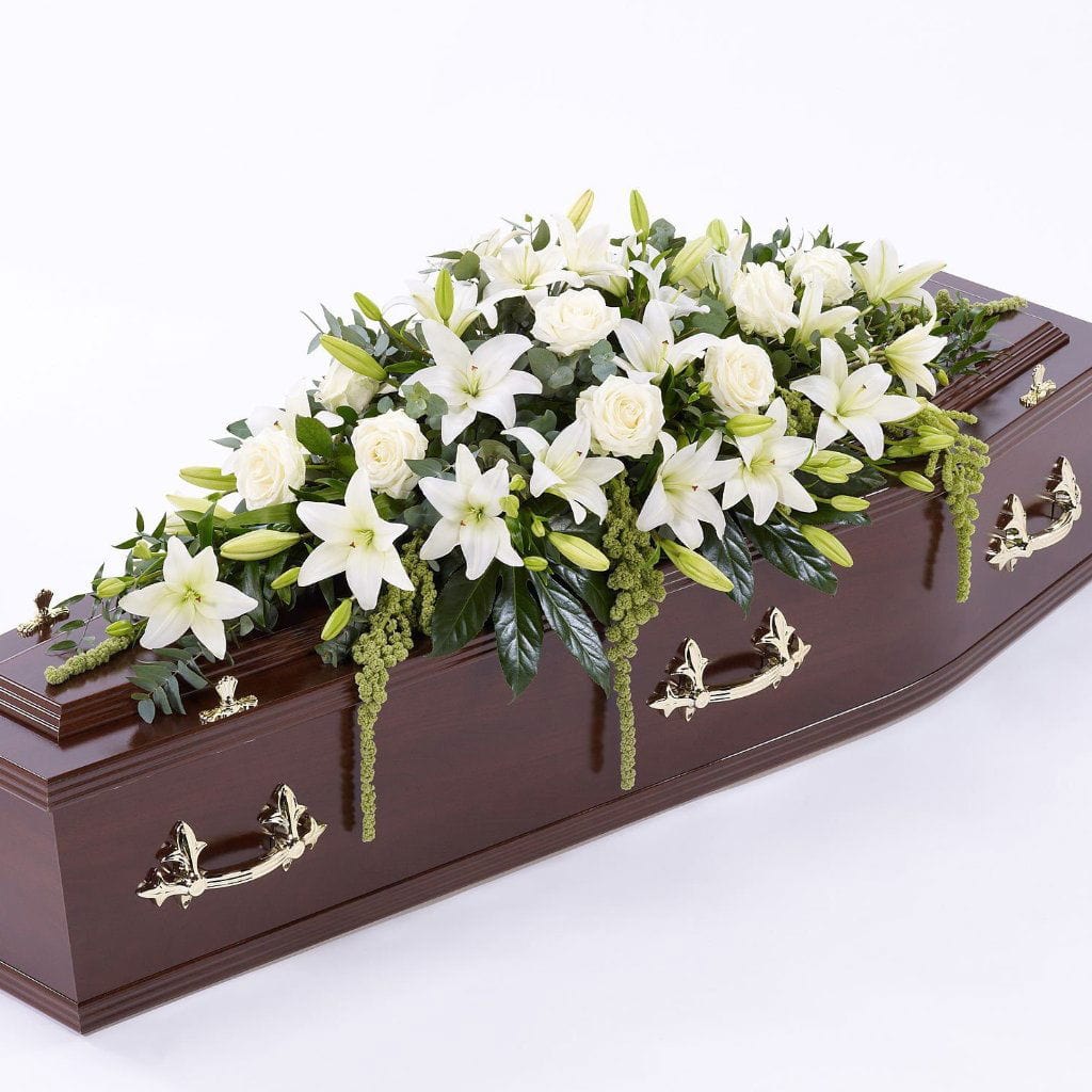 white lily casket spray Casket Spray: Lilies & Roses (White) – Bloomen Inc