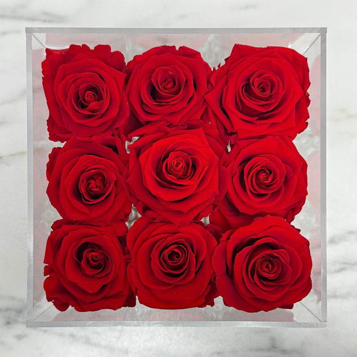 9 RED EVERLASTING ROSES