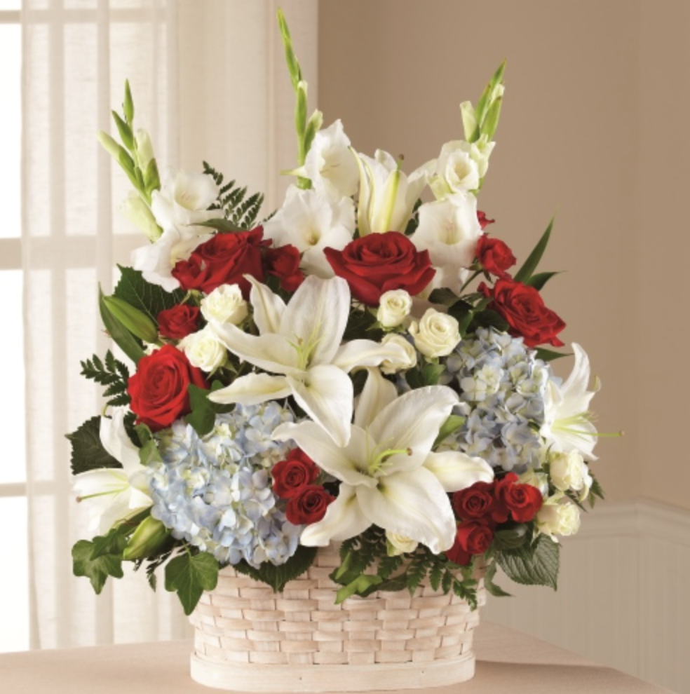 Basket Arrangement (Red, White & Blue)