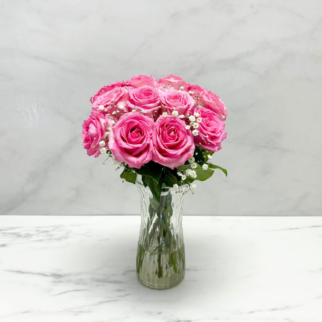 SAME DAY DELIVERY: 12 PINK ROSES