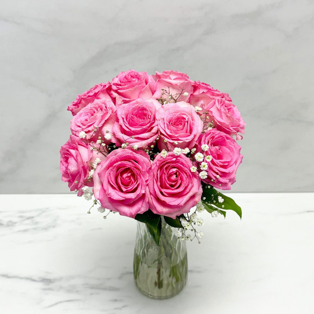 SAME DAY DELIVERY: 12 PINK ROSES