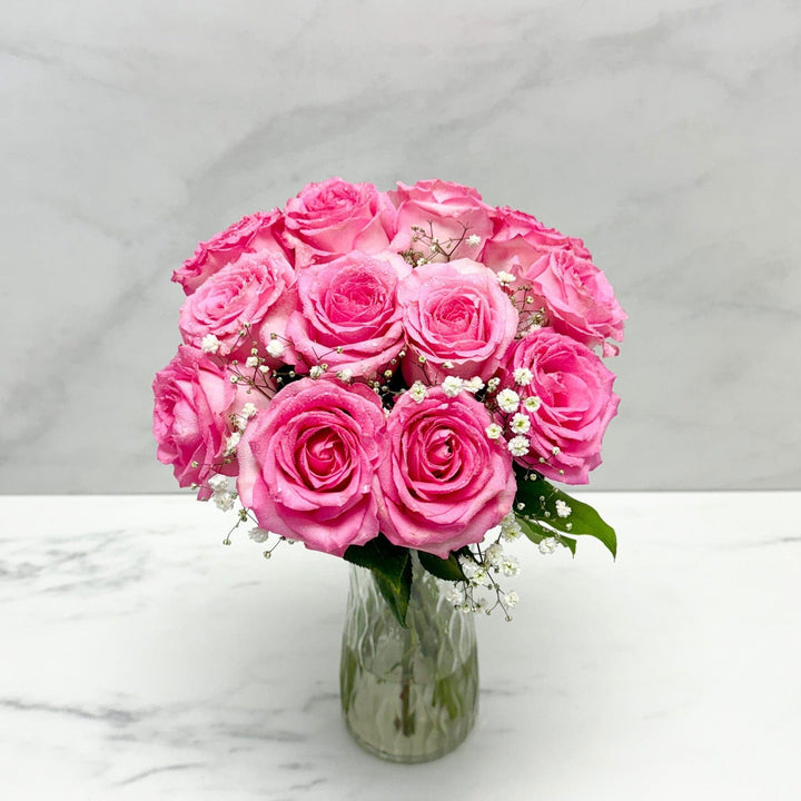 SAME DAY DELIVERY: 12 PINK ROSES