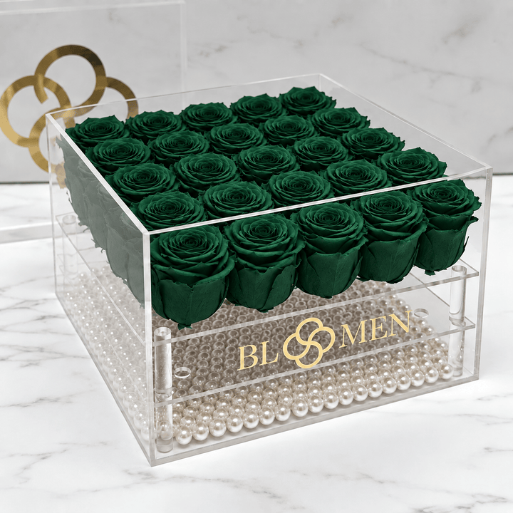 25 HUNTER GREEN EVERLASTING ROSES