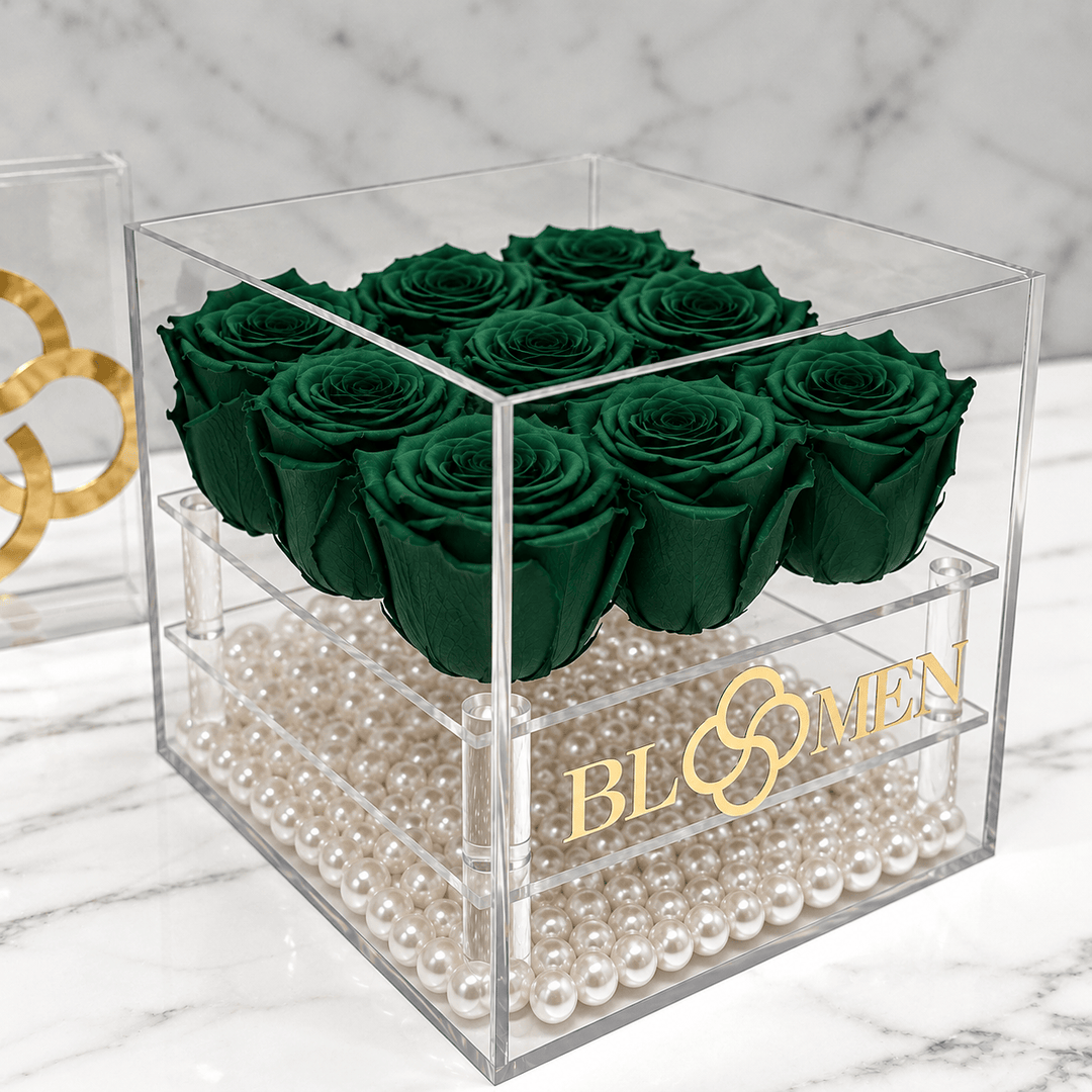 9 HUNTER GREEN EVERLASTING ROSES