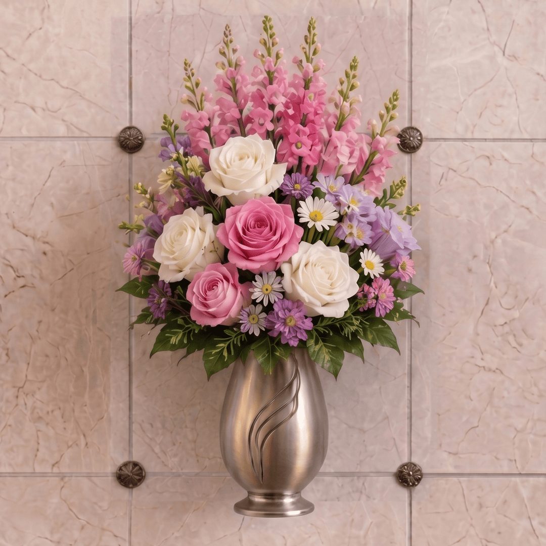 Artificial Mausoleum: Roses, Snapdragons & Asters (Pink, White & Lavender)