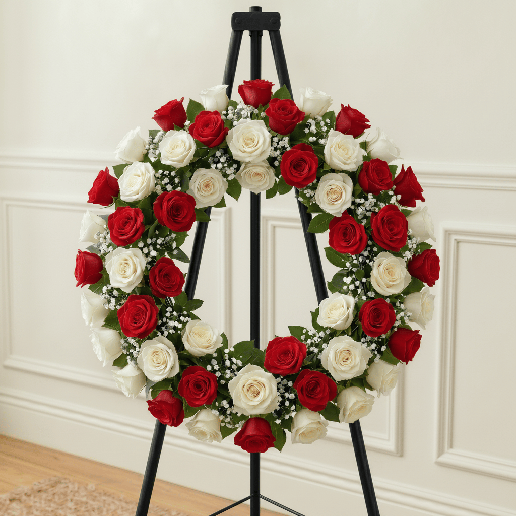 Wreath: Roses & Baby Breath (Red & White)