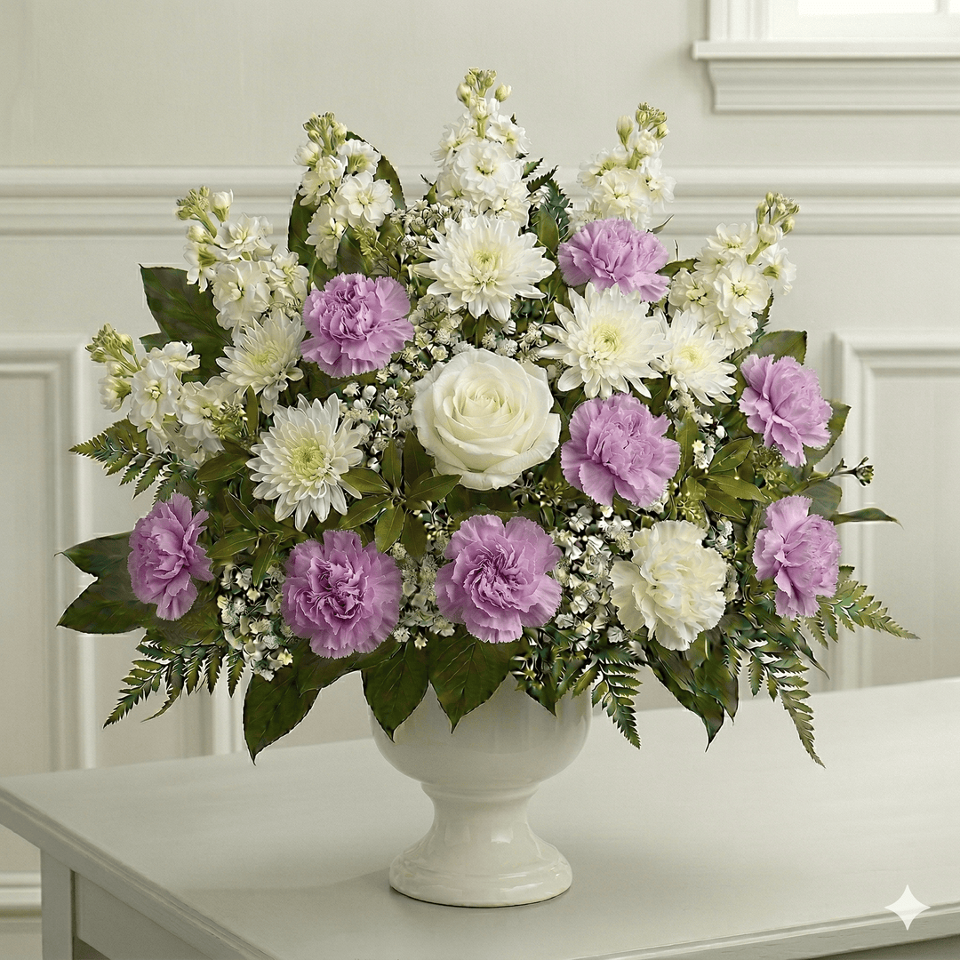 Urn Arrangement: Carnations & Mums (Lavender)