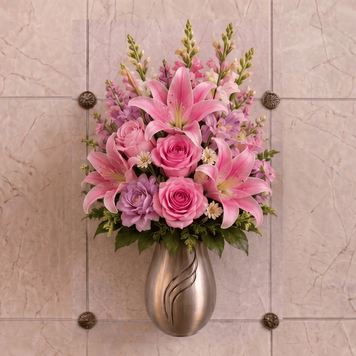 Artificial Mausoleum: Roses, Lilies & Snapdragons (Pink & Lavender)