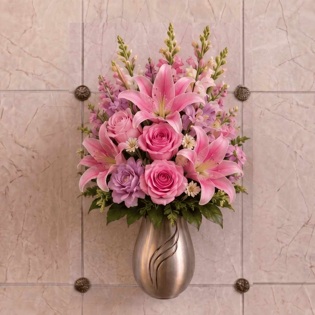 Artificial Mausoleum: Roses, Lilies & Snapdragons (Pink & Peach)