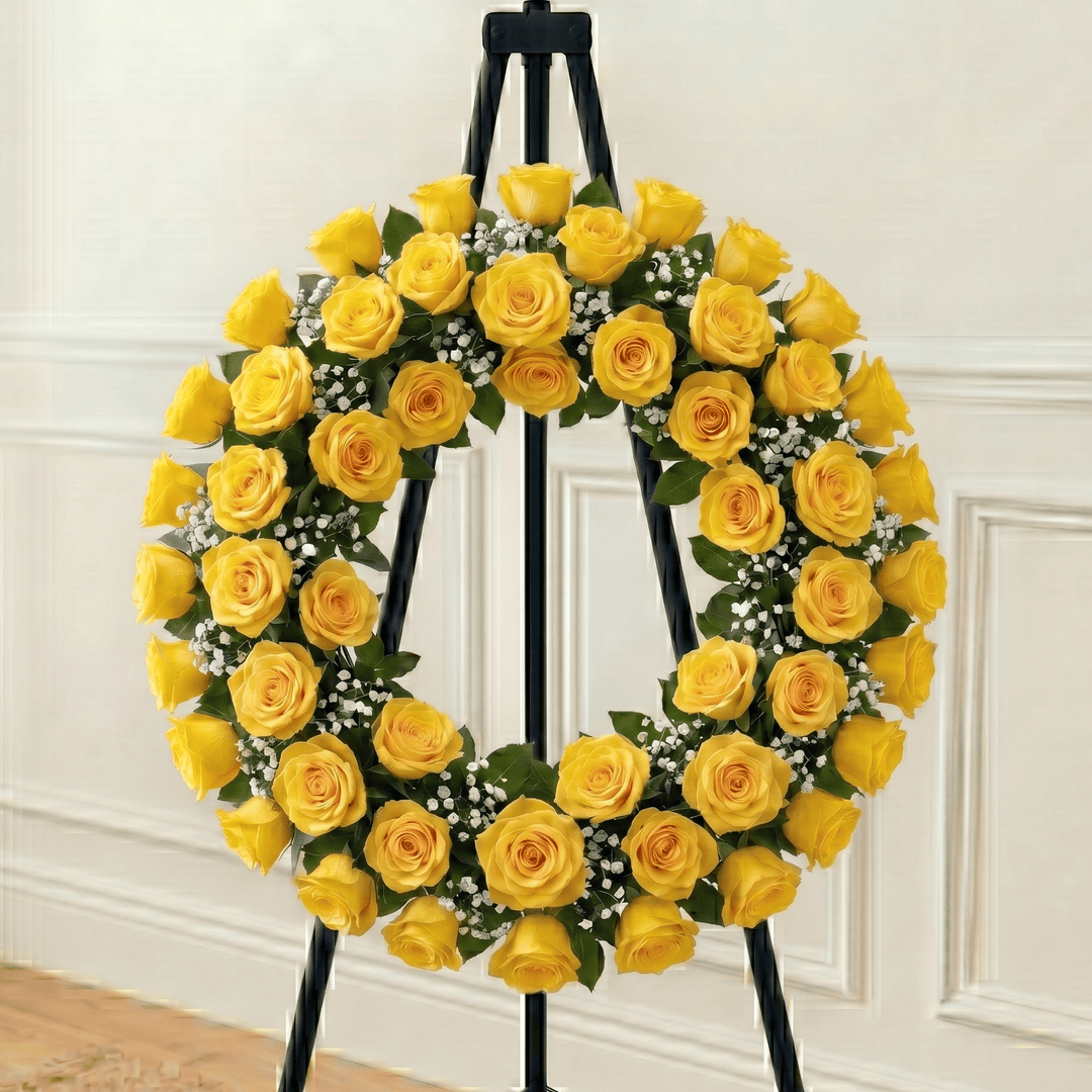 Wreath: Roses & Baby Breath (Yellow)