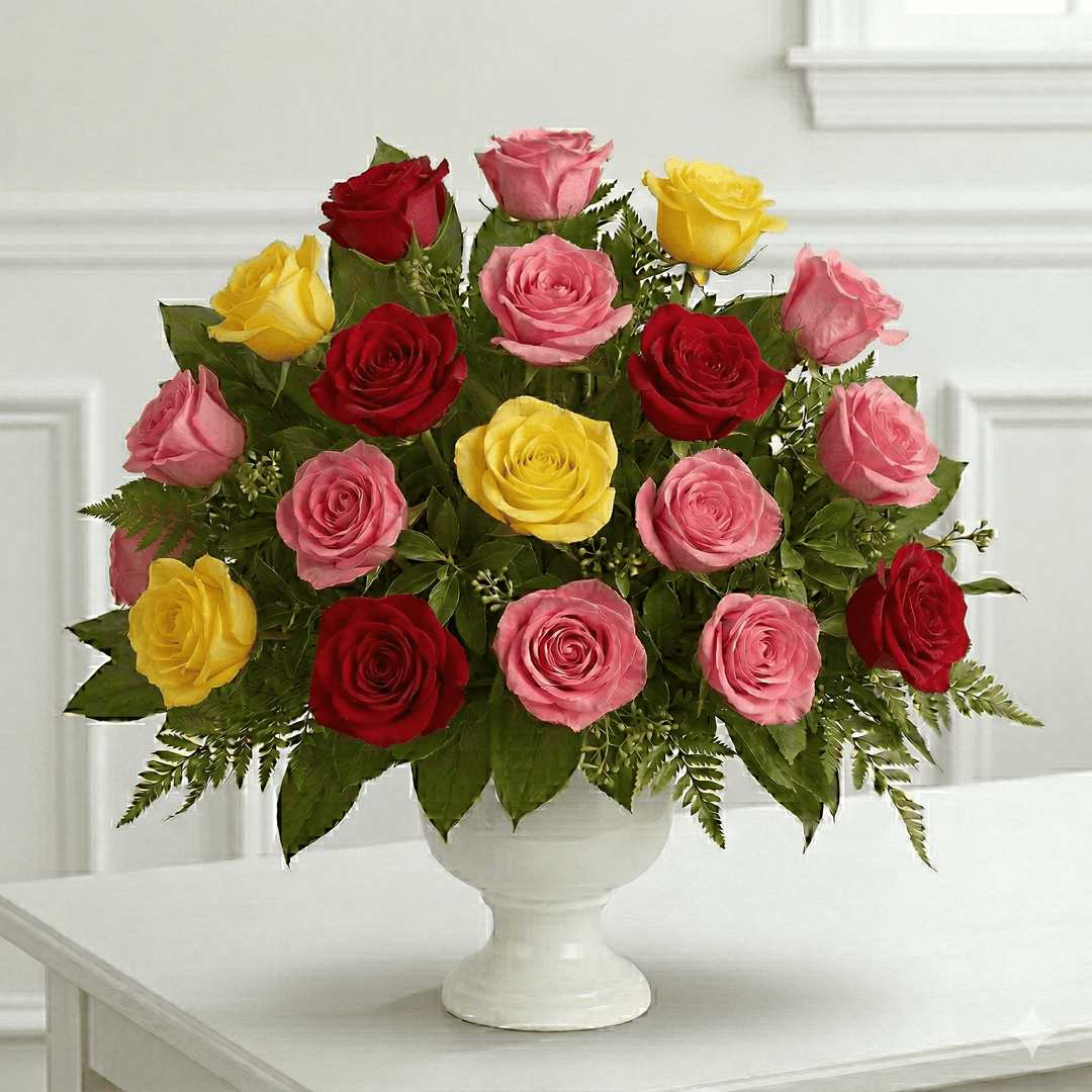 Urn Arrangement: Roses (Red, Pink, White & Yellow)