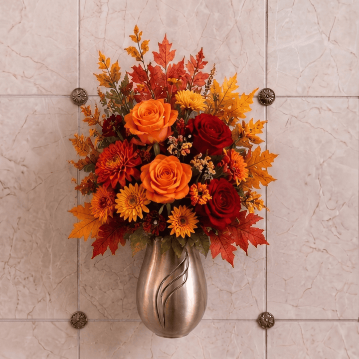 Artificial Mausoleum: Roses & Chrysanthemums (Red & Orange)
