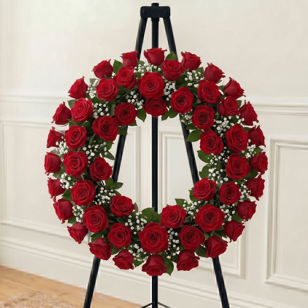 Wreath: Roses & Baby Breath (Red)