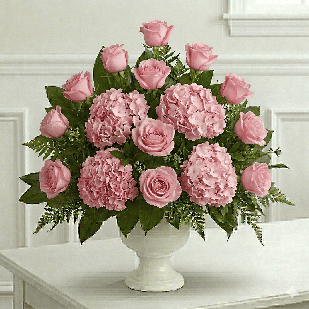 Urn Arrangement: Roses & Hydrangeas (Pink)
