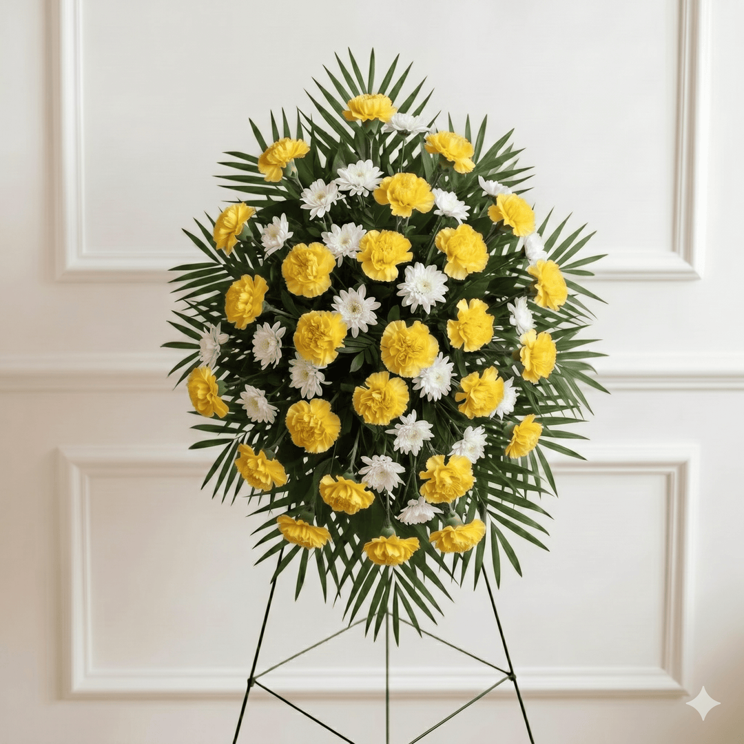Standing Spray: Carnations & Dasies (Yellow & White)