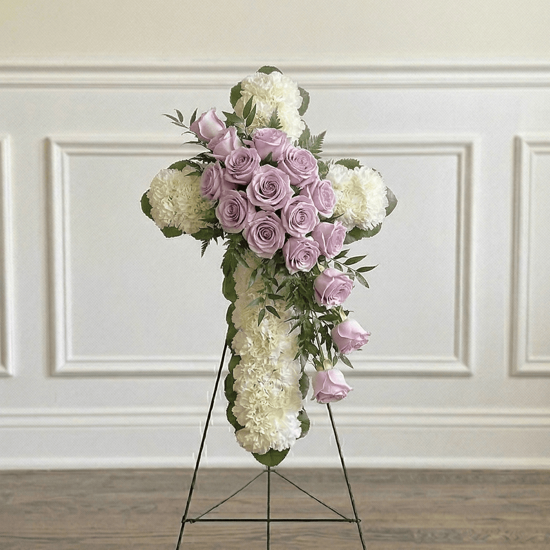 Classic Cross : Carnations & Roses (White & Lavender)