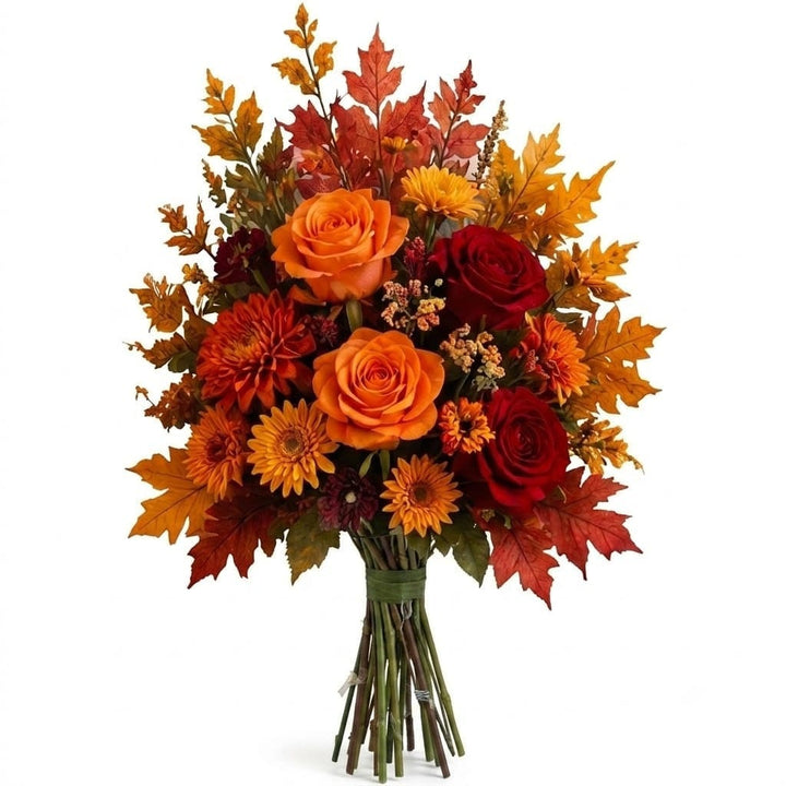 Red roses and orange chrysanthemums