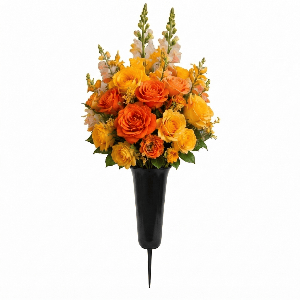 Artificial Cemetery Cone: Roses & Snapdragons (Orange & Yellow)