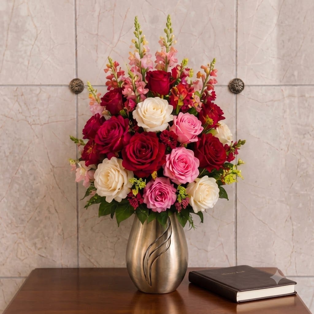 Artificial Mausoleum: Roses & Snapdragons (Red, Pink & White)