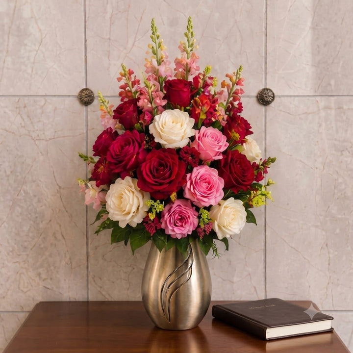 Artificial Mausoleum: Roses & Snapdragons (Red, Pink & White)