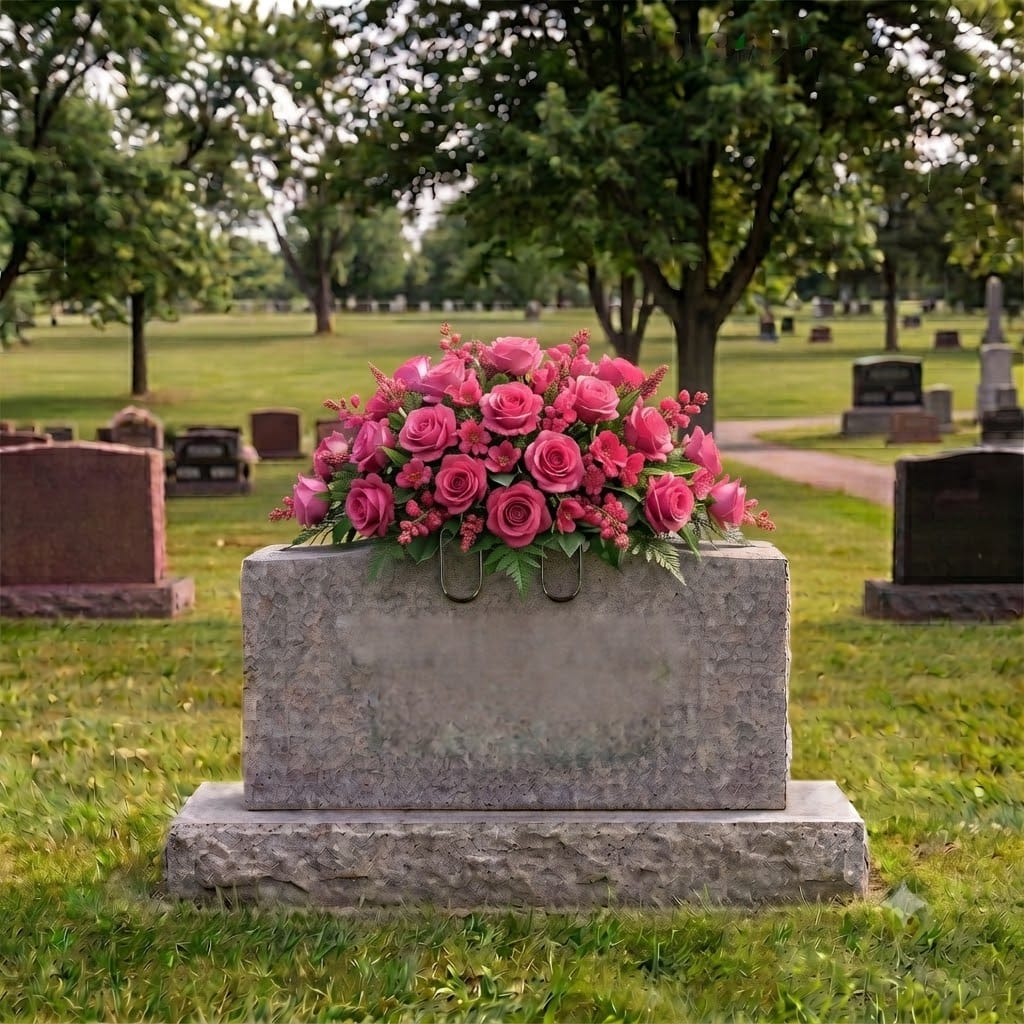 Tombstone Saddle: Roses (Pink) on a headstone