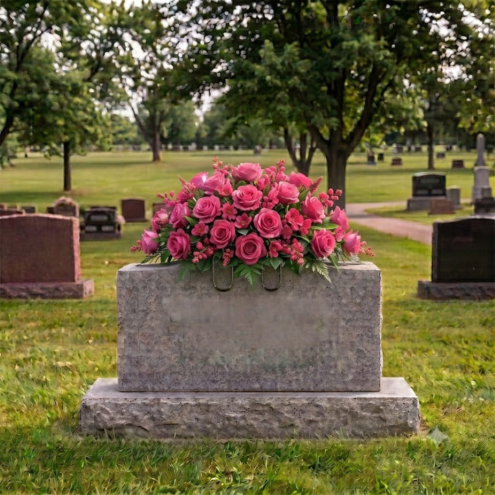 Tombstone Saddle: Roses (Pink) on a headstone