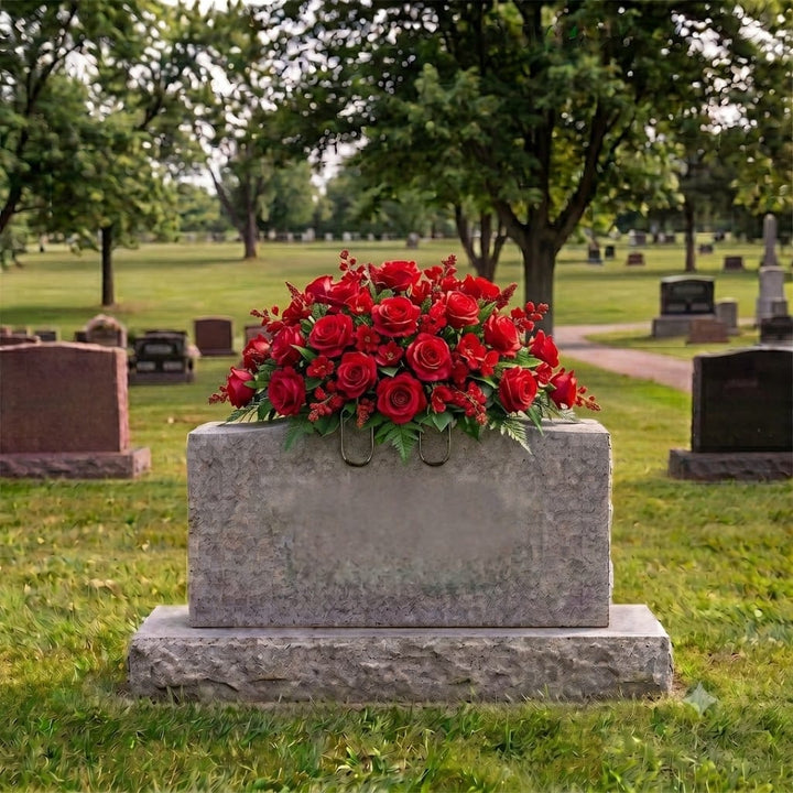 Tombstone Saddle: Roses (Red) on a headstone