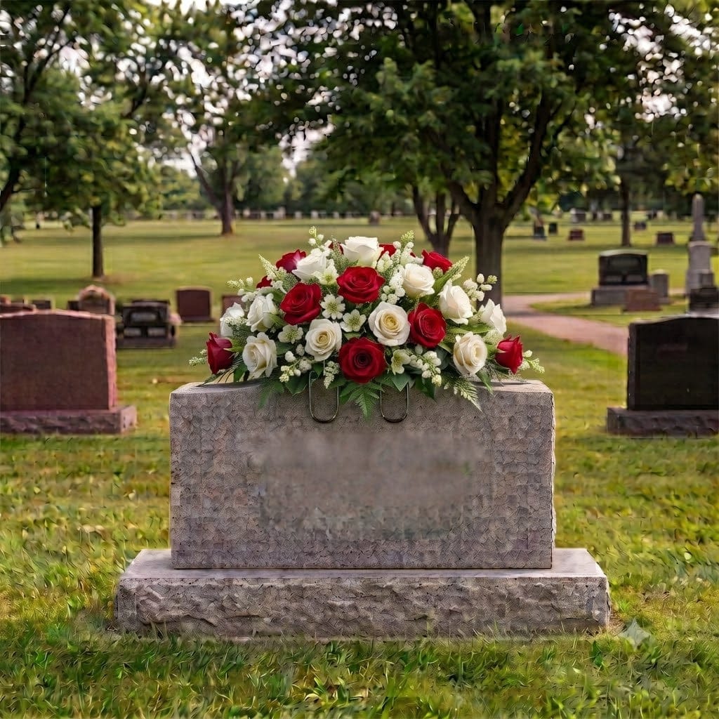Tombstone Saddle: Roses (Red & White) on a headstone