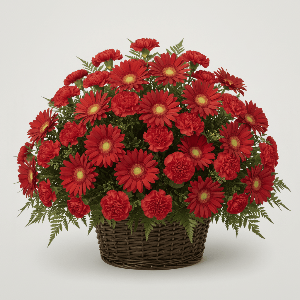 Basket Arrangement - All Red Daisies & Carnations
