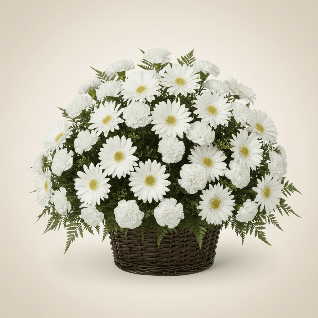 Basket Arrangement - All White Daisies & Carnations