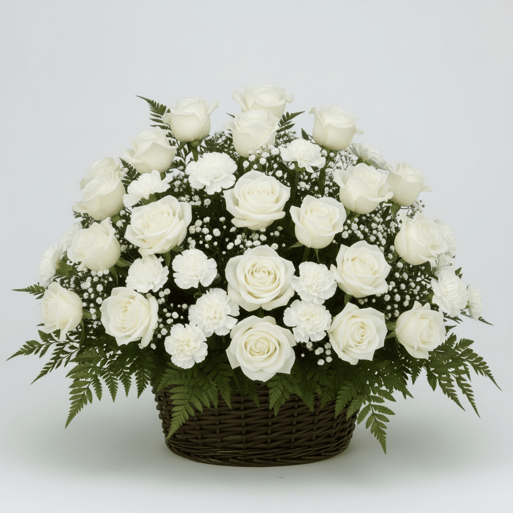 Basket Arrangement - All White Roses