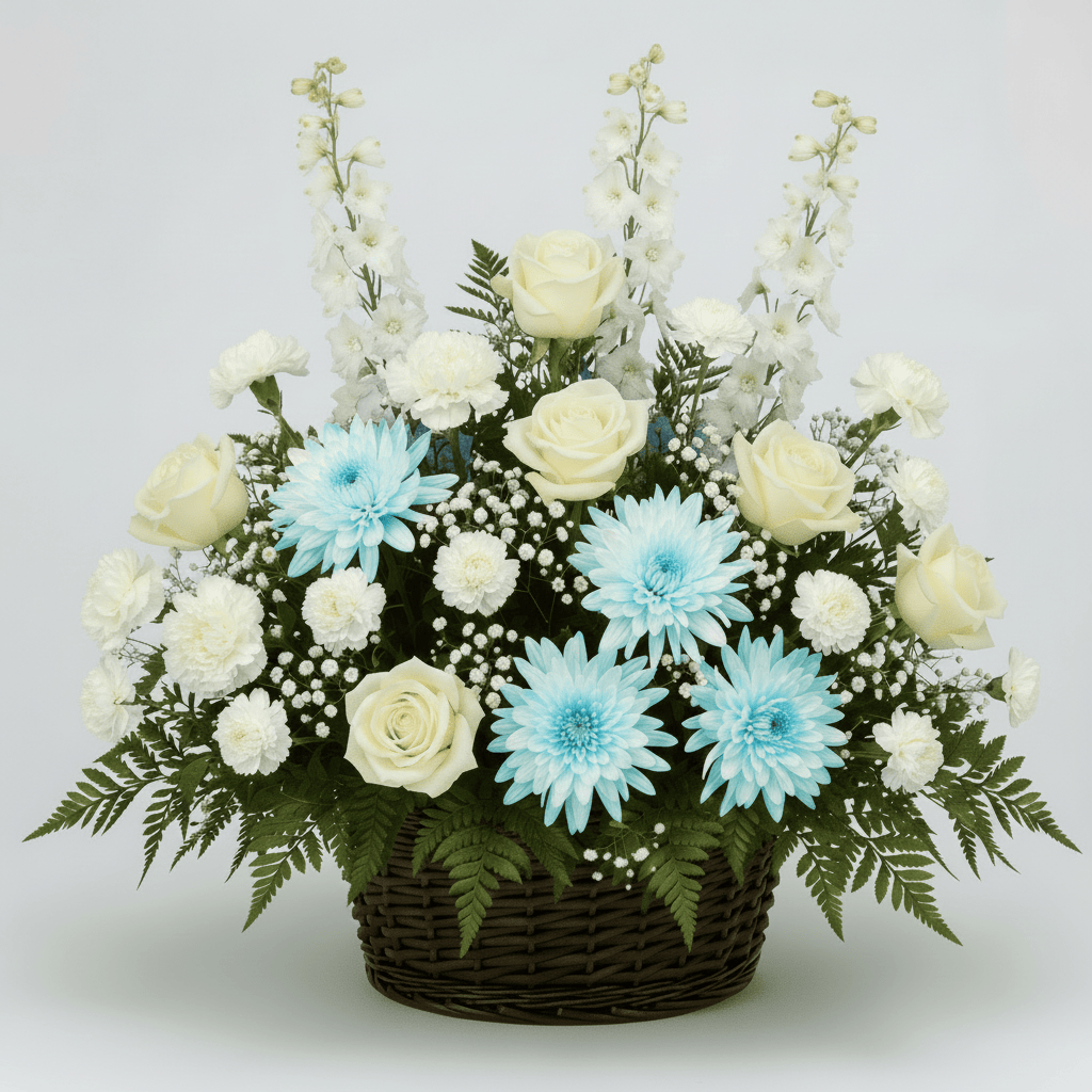 Basket Arrangement Cream & Light Blue