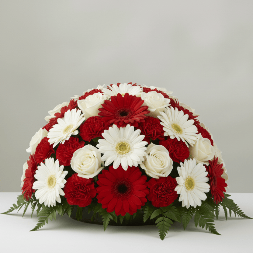 Posy: Roses, Carnations & Gerber (Red & White)