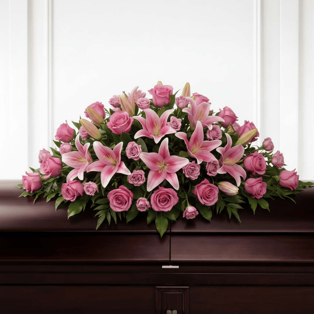 Pink Lilies & Roses Casket Spray