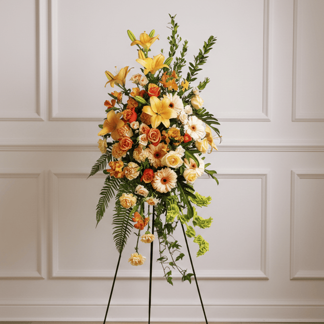 Standing Spray: Mixed Flowers: (Peach & Orange)