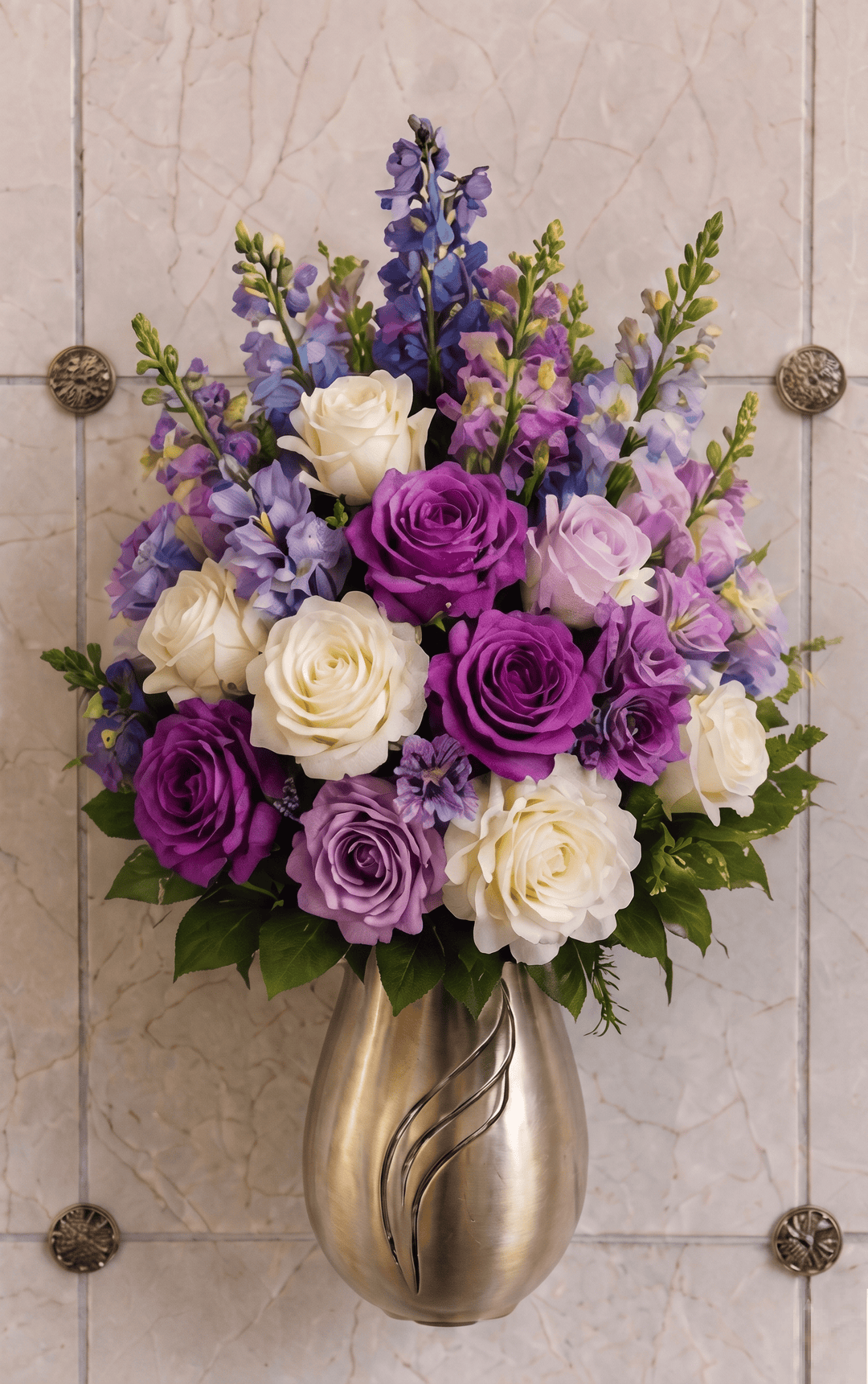 Artificial Mausoleum: Roses, Delphinium & Snapdragons (Purple & White)
