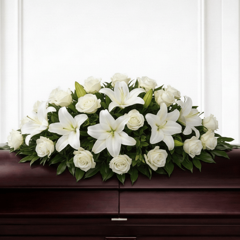 White Lilies & Roses Casket Spray