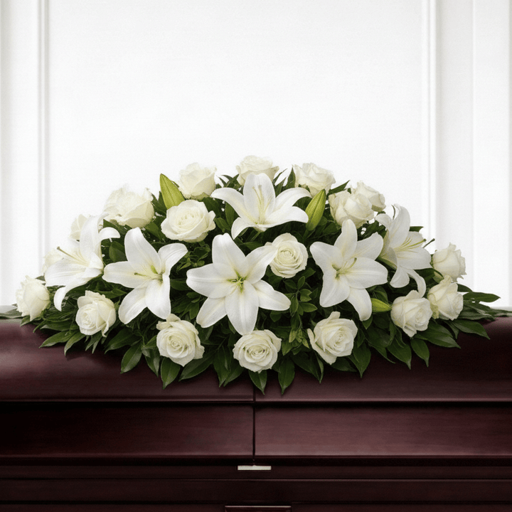 White Lilies & Roses Casket Spray