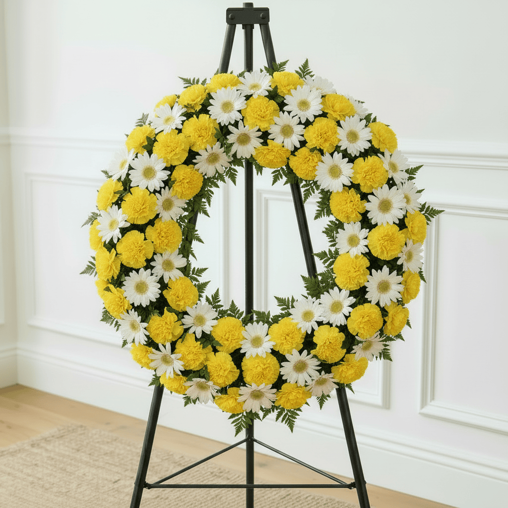 Wreath Carnations Daisies Yellow White
