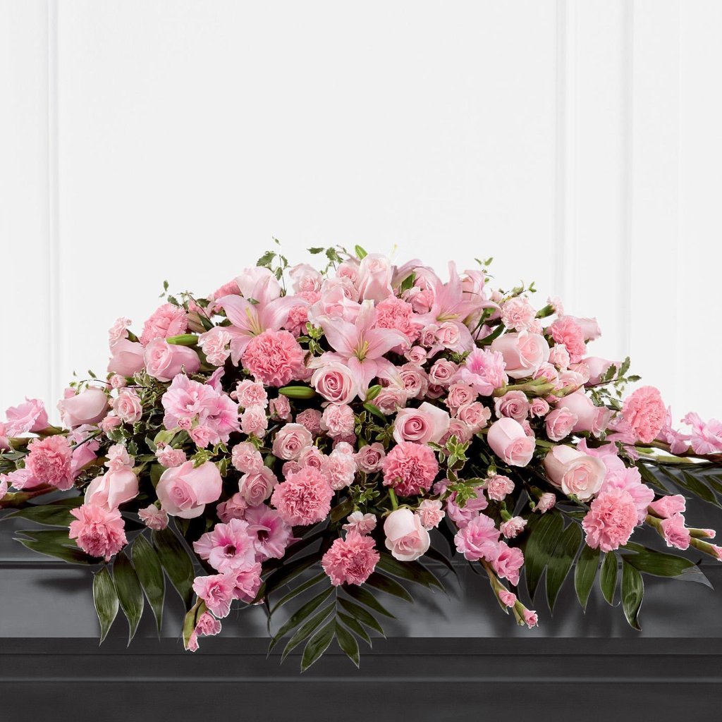 Casket Spray: Roses & Carnations & Lilies (Pink & Green)