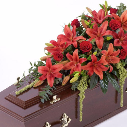 Casket Spray: Lilies & Roses (Red)