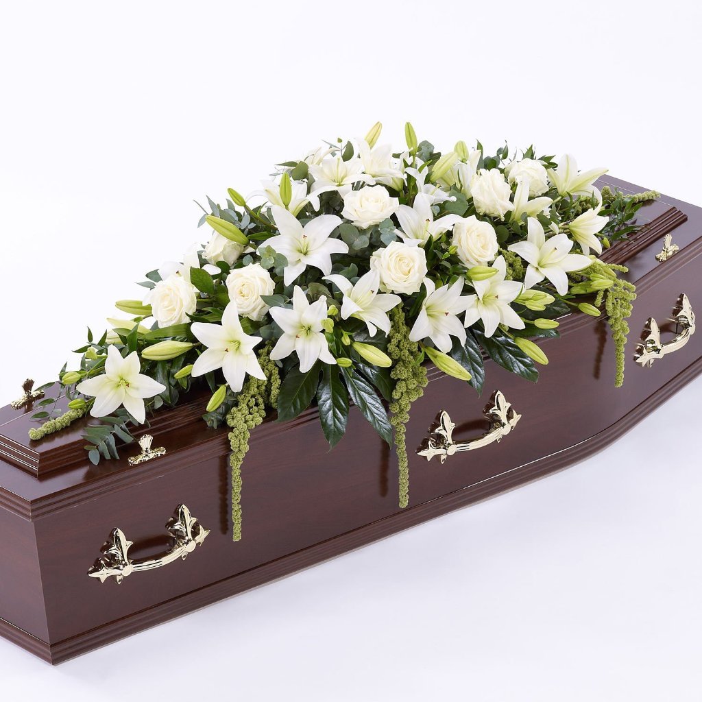 Casket Spray: Lilies & Roses (White)